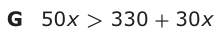 Answer G: 50 x > 330 + 30 x