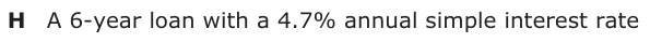 Answer H: A 6-year loan with a 4.7% annual simple interest rate