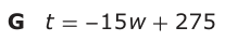 Answer G: t = − 15 w− + 275