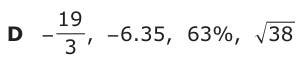 Answer D: − −− ,19 − 6.35, 63%, 38 3