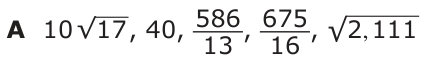 Answer A: 10 √ 17 , 40, _13 , 16 , √, 111 _ _ 675 _586 2