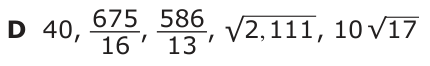 Answer D: 40, _16 , 13 , √, 111 , 10 √ 17