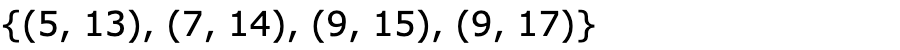 {(5, 13), (7, 14), (9, 15), (9, 17)}